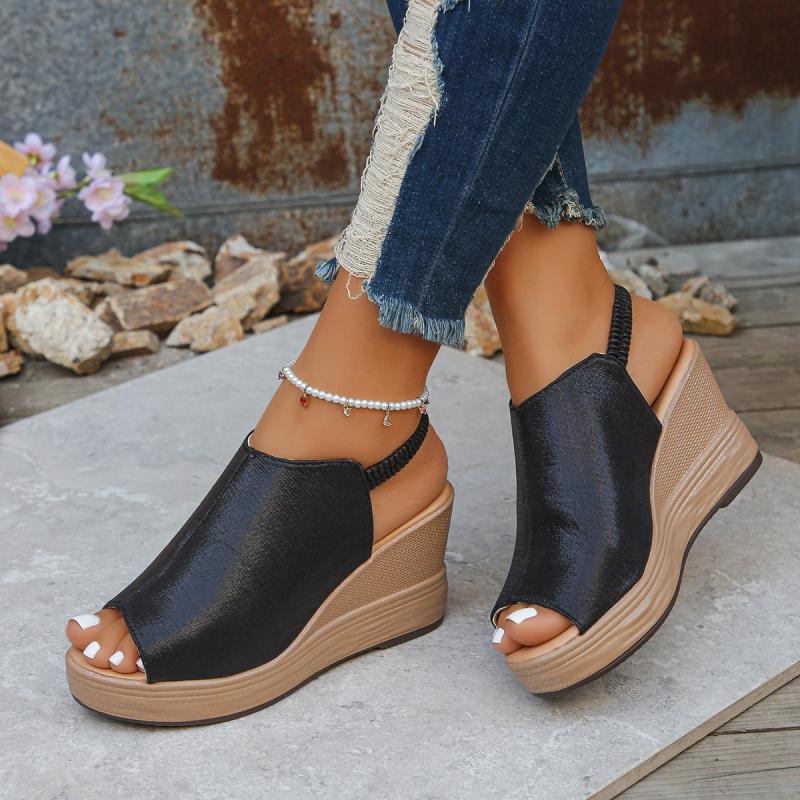 Casual Gold Thick Bottom Wedge Heel Sandals Women 2025 Summer Round Toe Chunky Platform Sandals Bohemia Soft Sole Beach Shoes