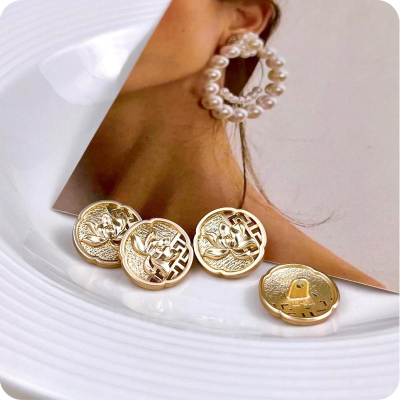 10pcs Metal Button Clothing Bag DIY Craft High-Grade Hollow Out Decorative Engrave Lotus Chinese Style Buttons Accessories