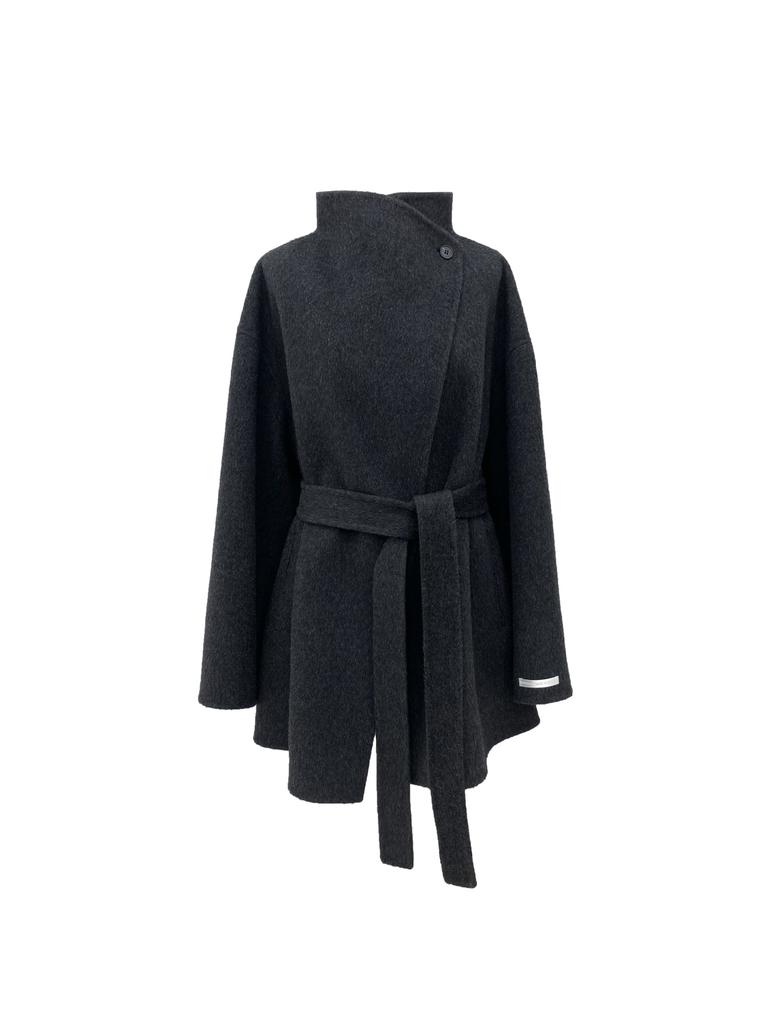 Stand-up collar short double-sided wool coat lapel loose lazy small autumn and winter women's camel white coat