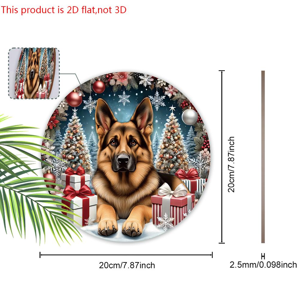 Christmas Wooden Sign with German Shepherd Pattern - Navidad Round Sign for Front Door, Wall Hanging Decor - Ideal Christmas Decoration