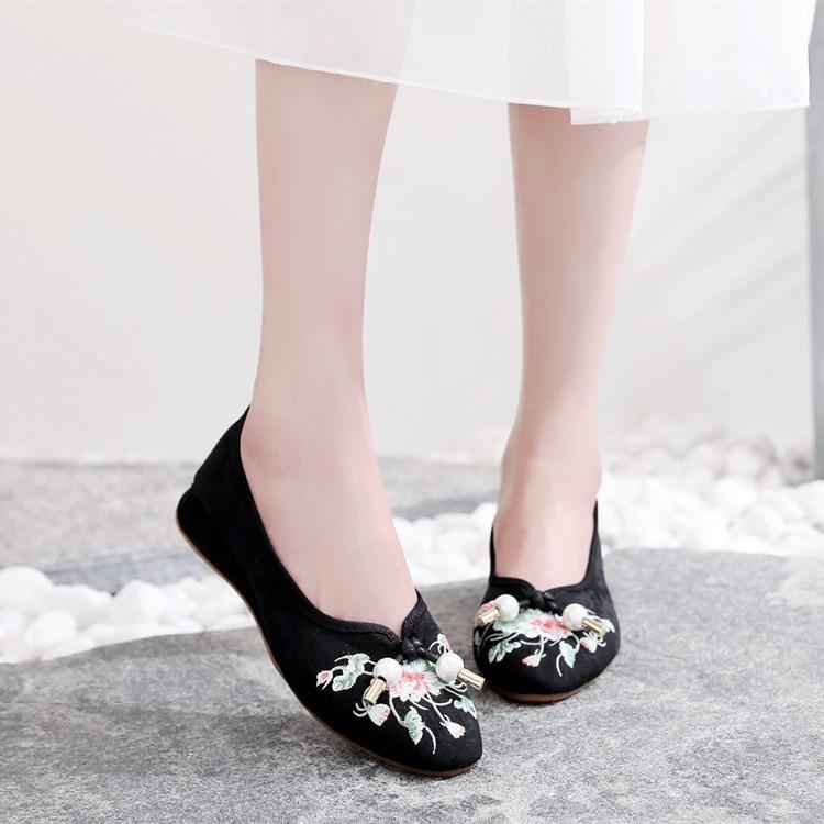 

Модные туфли-клинья с вышивкой кисточками и жемчугом в восточном стиле | Ханфу - Готовые винтажные туфли в придворном стиле 40