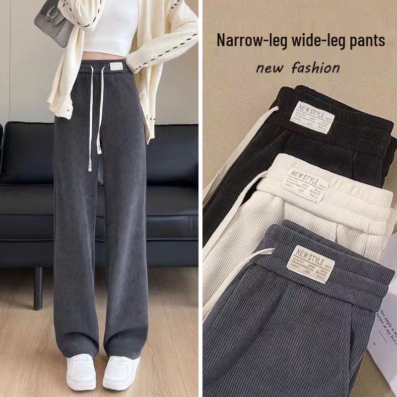 European Cotton Velvet Wide-Leg Pants for Women - Thickened, Loose Fit, Straight-Leg, Small Size, Casual, Perfect for Autumn and Winter
