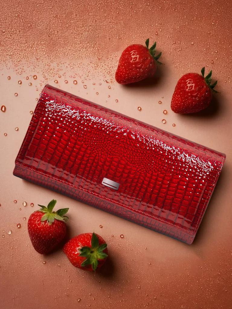 Genuine Leather Womens Wallet European Style Magnetic Closure Multi Function Card Holder Large Capacity Long Patent Leather Purse