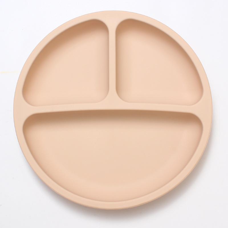 Round Silicone Meal Tray Food-Grade Three-Compartment Suction Cup Design Shatter-Resistant & Heat-Resistant Baby Food Tray