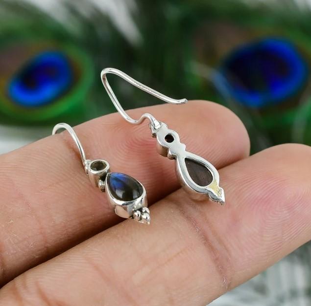 Labradorite Earrings, Labradorite 925 Sterling Silver Gemstone, Two Stone Earring , Handmade Earring, Citrine Dangle Earring, Gift for Her,