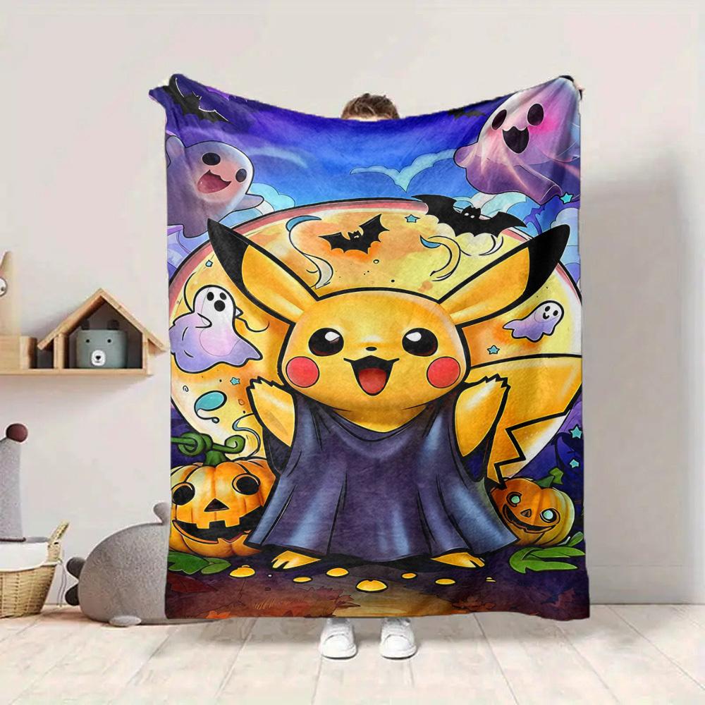 1pc Halloween Pikachu Blanket Lightweight Flannel Blanket Throw Blanket For Sofa, Bed, Travel, Camping, Livingroom, Office, Couch