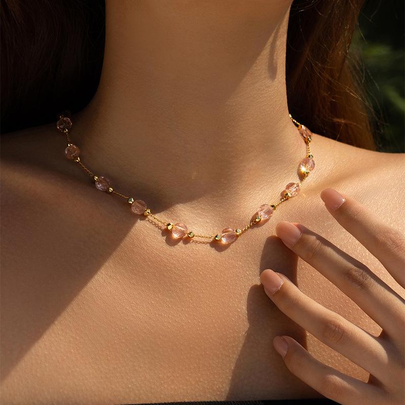 Cadena de Collar de Cuentas de Cristal Transparente Facetado Chapado en Oro Con Extensión