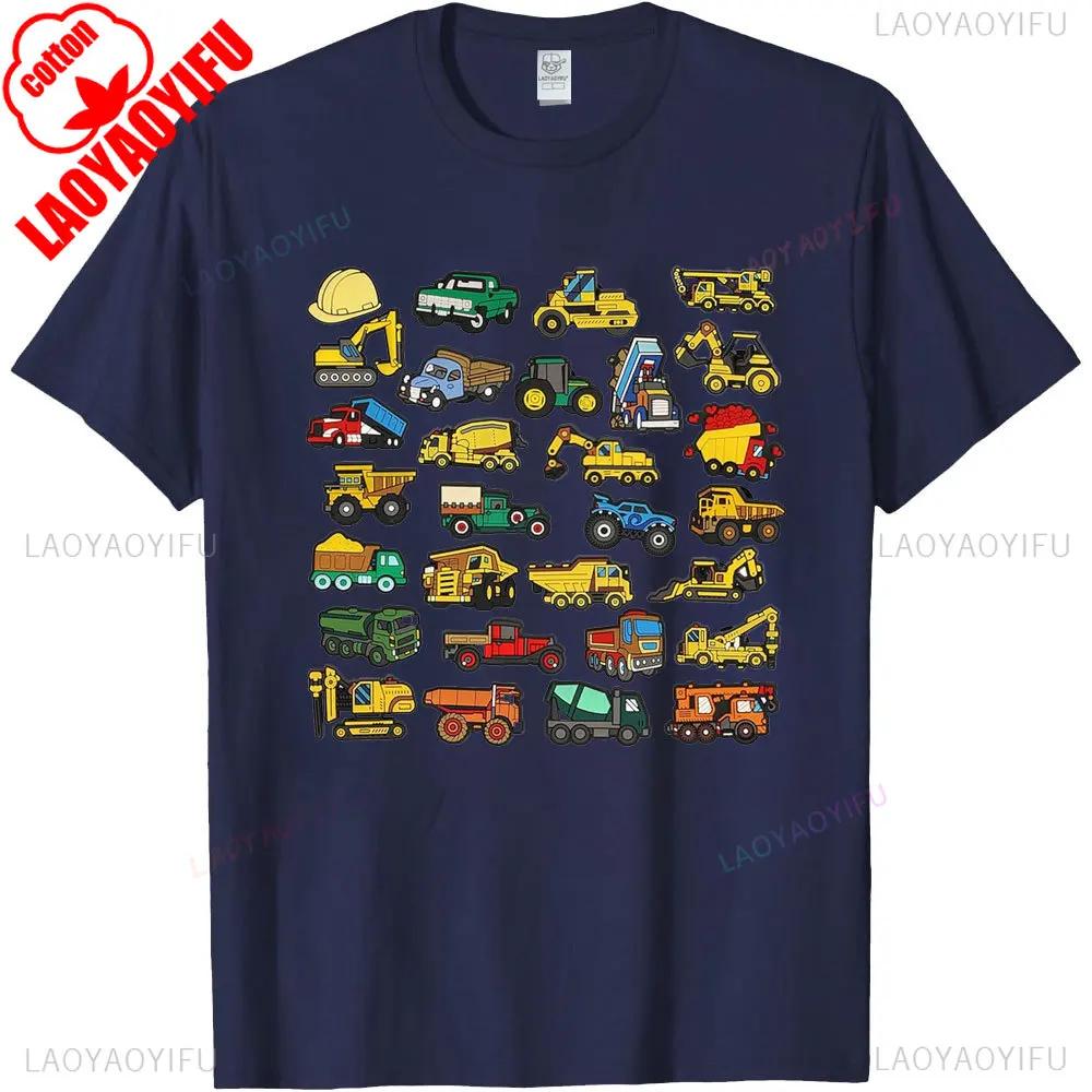 Types Of Construction Excavator Bulldozer Truck Crane Unisex Tshirt Summer Building Blocks Breathable Shirt Common Design Tops