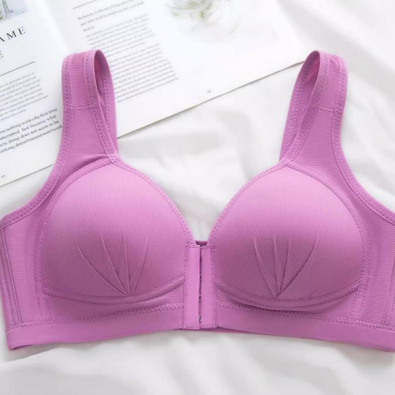 Front-clasp Large Size Steel-free Push-up Bra with Thin Molded Cups