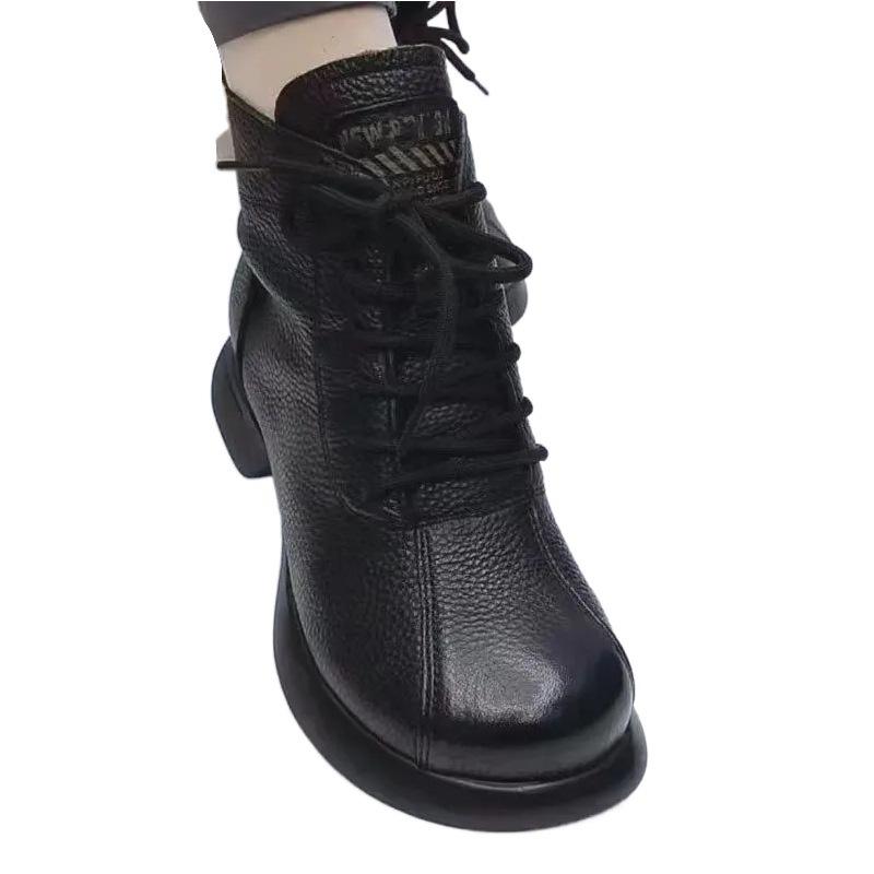 Weiche Leder-Kurzstiefel Winter Neu Martin Boots Bequem Samt Rutschfest Retro Plateau Ritterstiefel