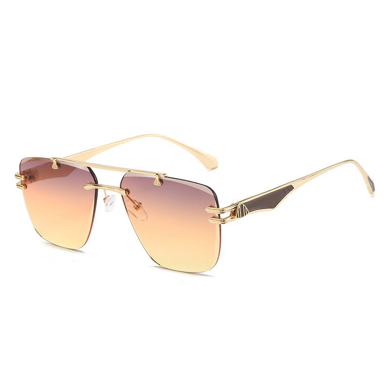 New frameless sunglasses, European and American fashion exquisite double beam trimmed Internet celebrity driving versatile sunglasses