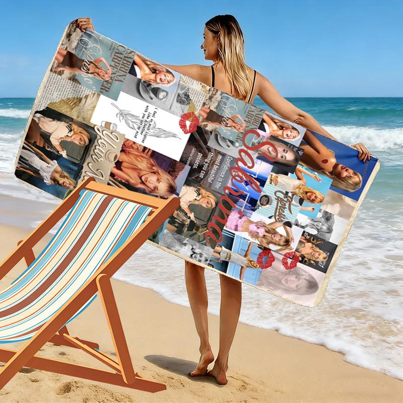 Name Custom Sabrina Carpenter Print Beach Towel, Large Soft Quick Dry Towel for Beach Camping Swimming