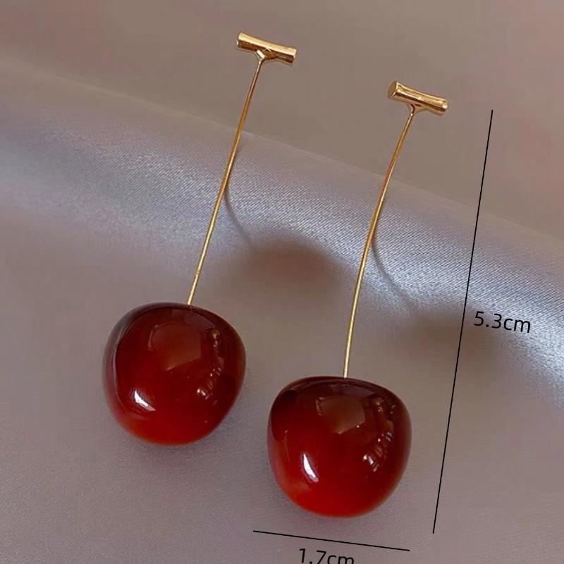 1 Pair Cherry Fruit Dangle Earrings Suitable for Women Daily Wear and Party