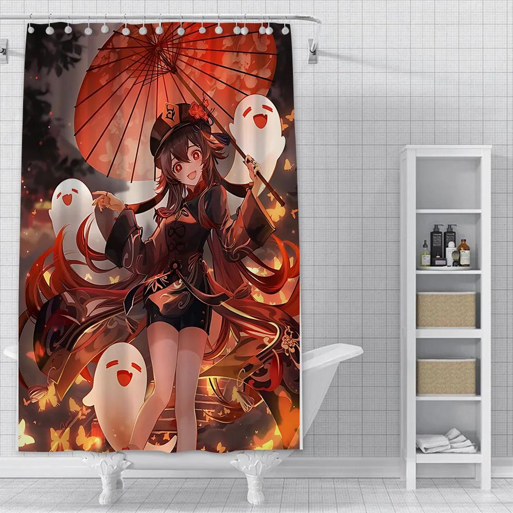 Genshin Impact Anime Bath Curtain - High-Quality Waterproof and Mildew-Proof Bathroom Decor Perfect for Enthusiastic Fans