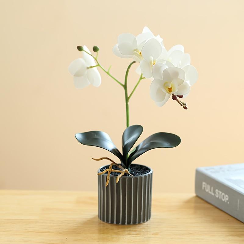 Elegant 8-Flower Phalaenopsis Orchid Bonsai - Lifelike Artificial Potted Plant for Home Decor, Includes Pot