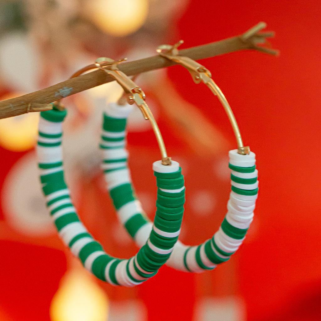 Creative Christmas Contrast Earrings, Personalized Holiday Gifts Santa Soft Pottery Round Ring Earrings