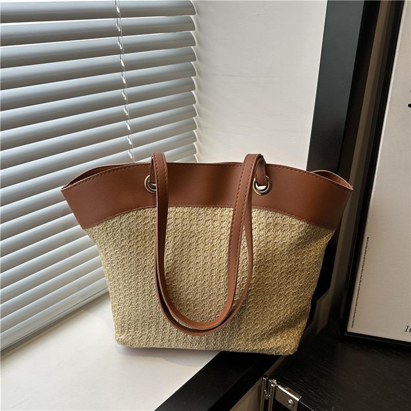 Large capacity casual woven bag women's summer straw bag seaside vacation beach bag versatile commuter shoulder bag