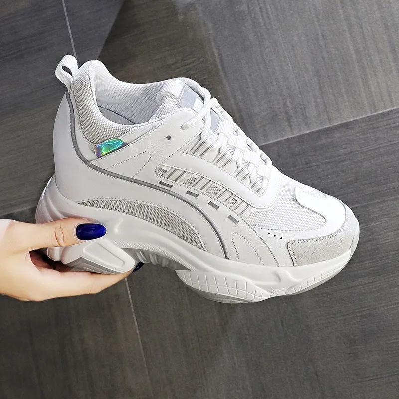 Fashion Autumn Sneakers For Women Platform Chunky Casual Shoes High Quality Genuine Leather Woman Female Walking Trainers 9CM Thick Sole