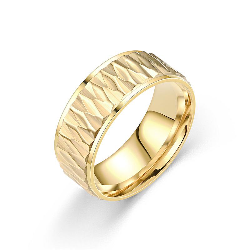 Men's Fashion Rhombus Carved Titanium Steel Ring - High-End Cold Style, Couple's Jewelry