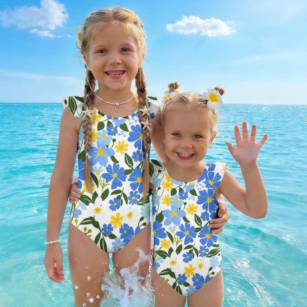 Girls One Piece Swimsuit Floral Print Sleeveless Summer Beachwear Kids Swimwear Comfortable Fit Lightweight Fabric