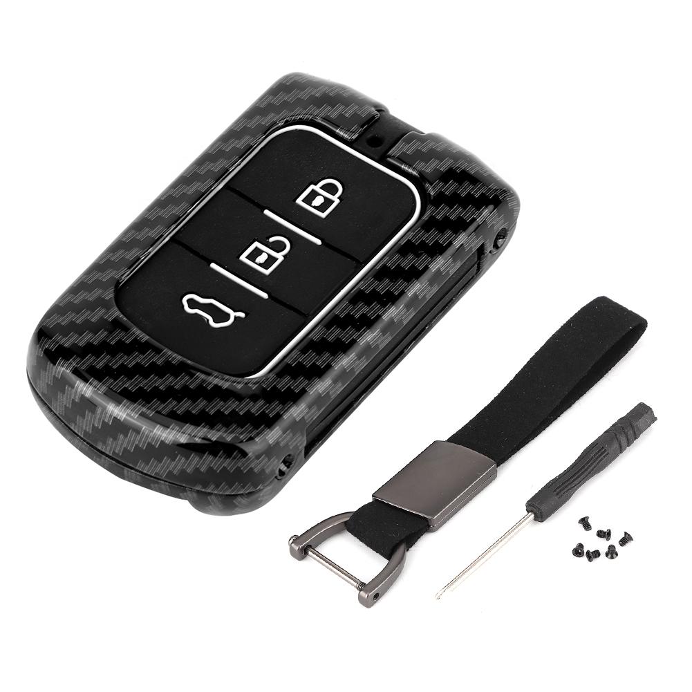 3 Button Carbon Fiber Texture Black Key Fob Case Cover Fit for Mitsubishi Outlander