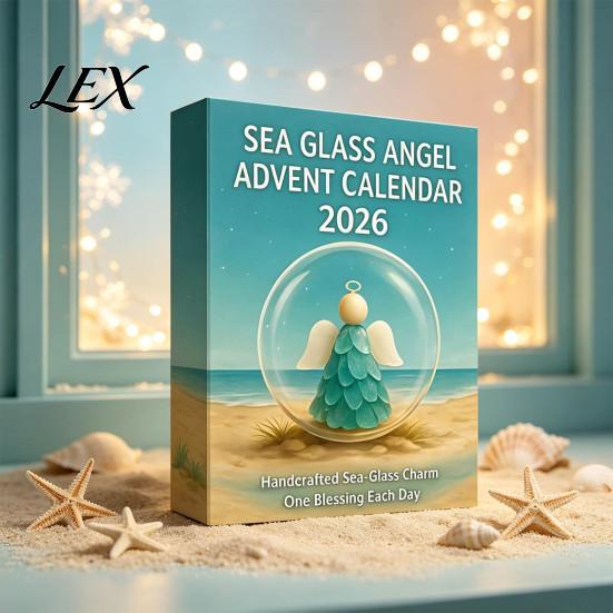 Ocean Theme Home Decor Sea Glass Angel Advent Calendar with 24 Hanging Ornaments for Christmas Tree Decoration, Exquisite Holiday Gift Box Handmade 2D