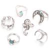 Exaggerated Seahorse & Moon Turquoise 6-Piece Ring Set