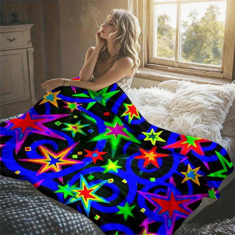 Neon Star Swirl Flannel Blanket Warm Soft Halloween Christmas Decorative Couch Warm Cozy All-Season Gift