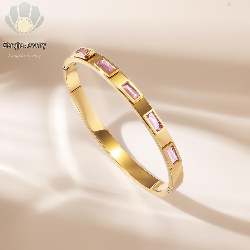 Emerald Square Diamond Titanium Steel Star Bangle - Luxury European/American Bracelet for Women