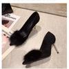 Fashion Women's Pointed Toe Fine Heel Black Sexy Women's Shoes Fur Shoes Winter Pumps Women Footwear Wedding Shoes Bride Tacones Mujer