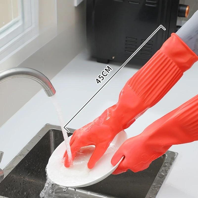 Long Reusable Rubber Dishwashing Gloves Non-Slip Household Cleaning Gloves Kitchen Housework Dishes Cars Gardening Work Gloves
