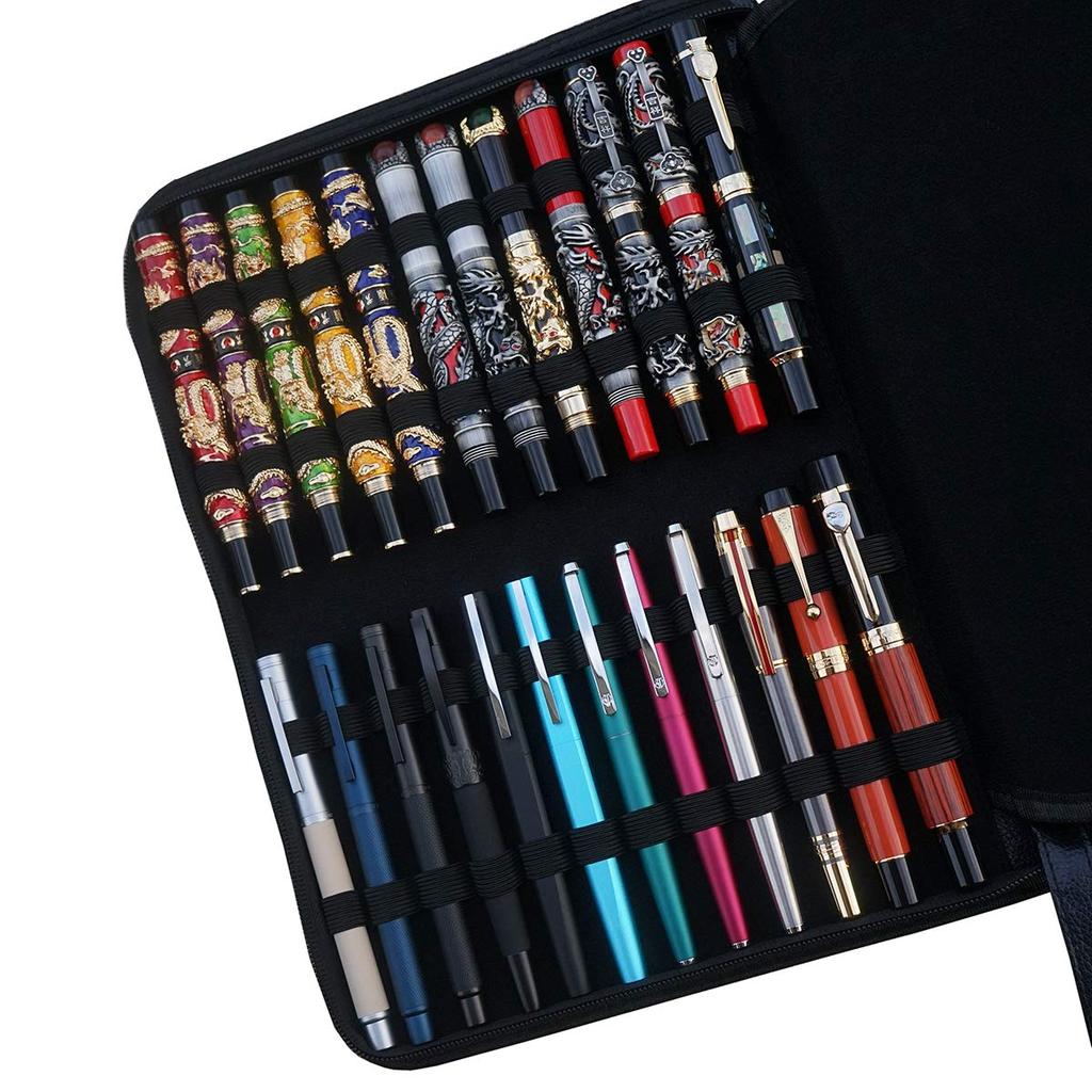 Large Capacity Fountain Pen 48 Black PU Leather Case, Pens,