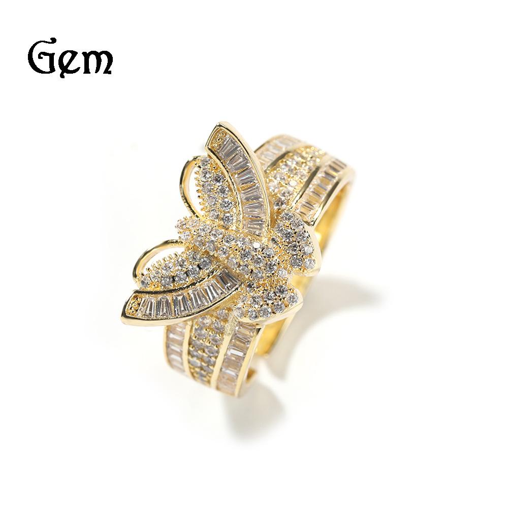 Three-dimensional butterfly ring women s ins tide niche design sense copper inlaid zircon ring jewelry Adjustable opening