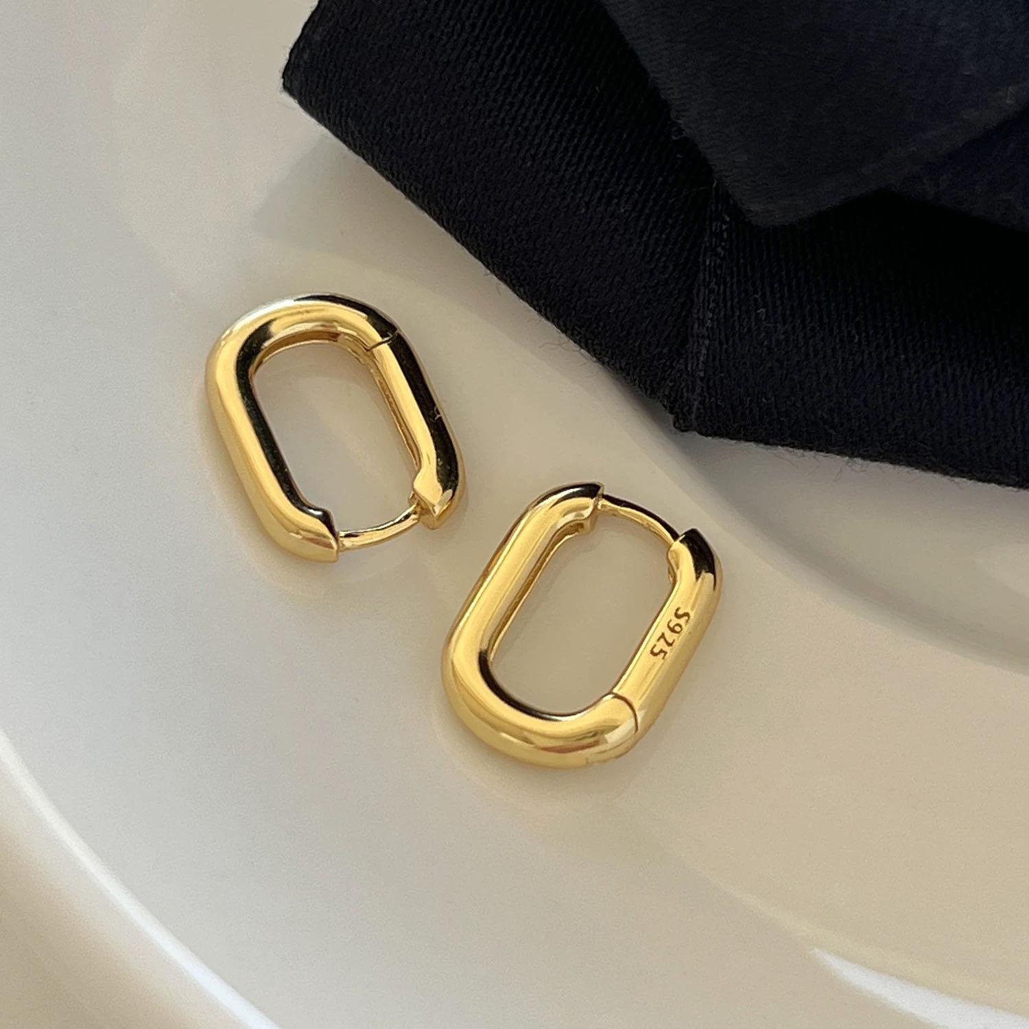 

BF CLUB 925 Sterling Silver Earrings For Women Trendy Simple Big Rectangl Gold Earring Jewelry Prevent Allergy Party Accessories