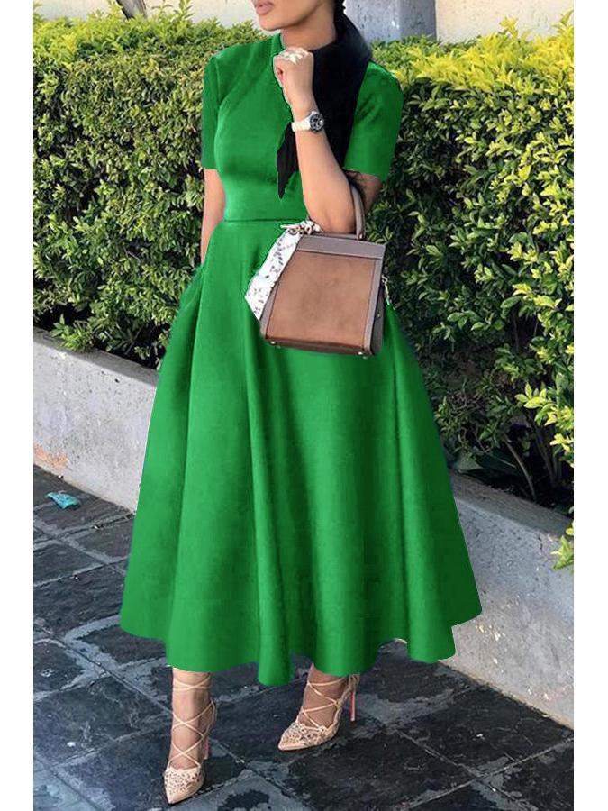 

Women s Elegance: Round Neck Short Sleeve Slimming Party Dress XXL зелений