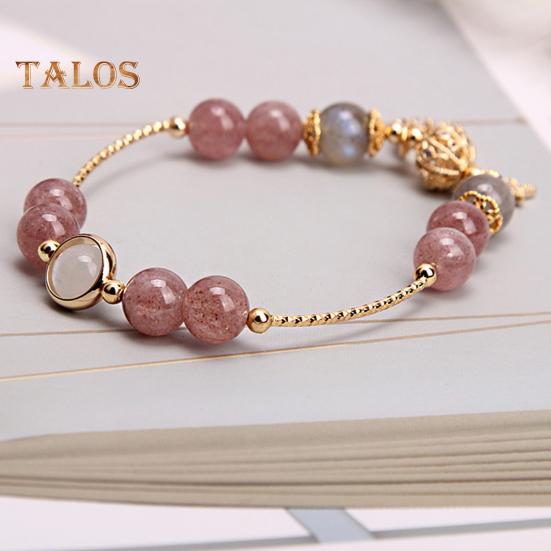 Women Bracelet Smooth Bead Polished Star Moon Pendant Rhinestone Adjustable Shopping Work Party Dating Wrist Chain Lady Jewelry