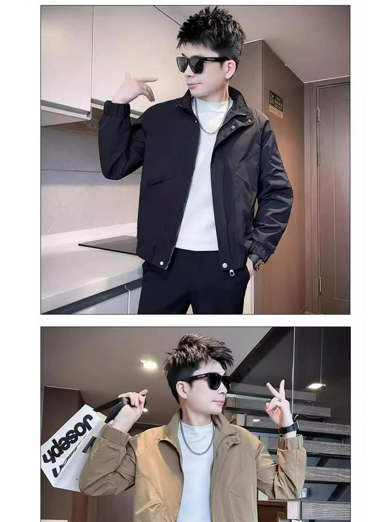 Men's Spring 2025 Stand Collar Casual Solid Color Jacket