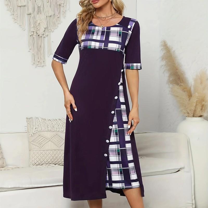 Ladies Casual Printed Long Dress Pullover Sling Irregular Hem Dress