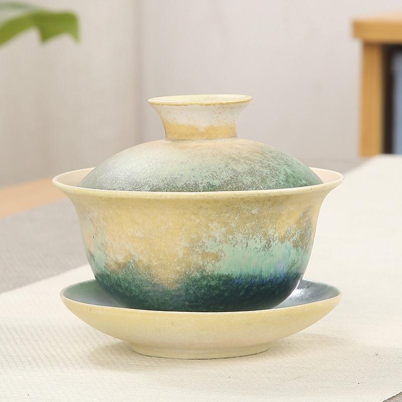 150ml Kiln Change Ceramic Gaiwan Vintage Tea Bowl Japanese Sancai Bowl Creative Tea Offering Bowl