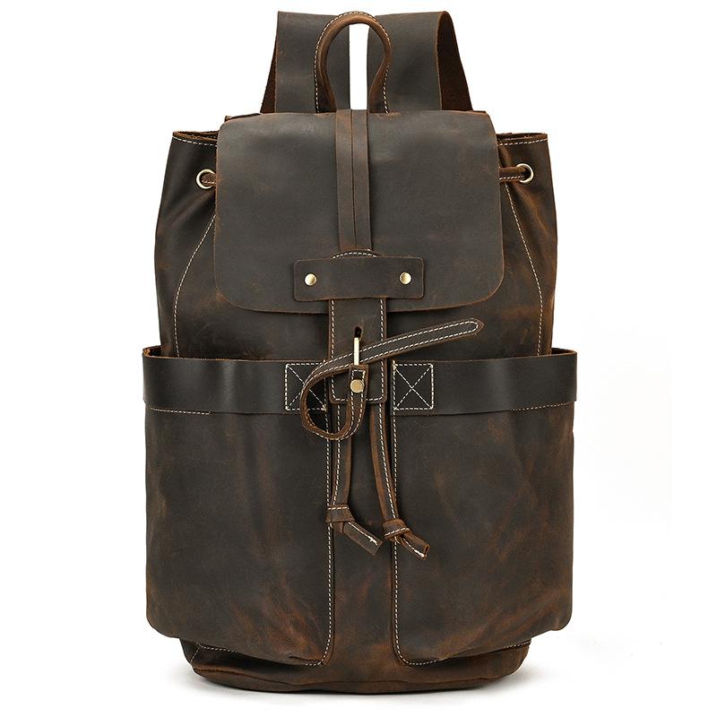Men S Leather Backpack Crazy Horse Leather Men S Backpack Flip Strap Backpack Student School Bag