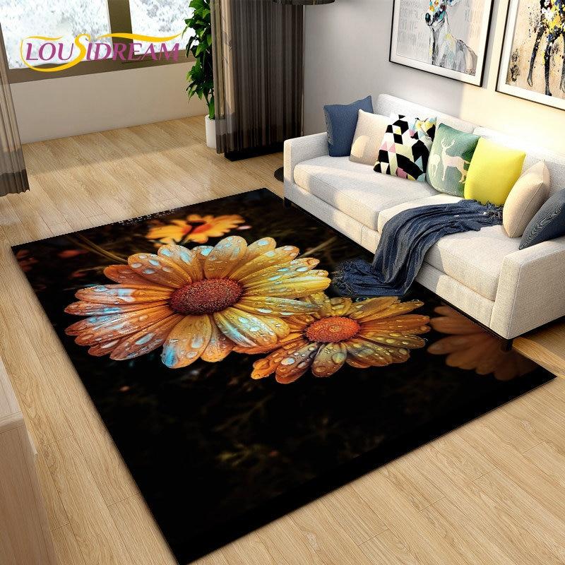 3D Daisy Flower Pattern Area Rug,Carpet Rug for Living Room Bedroom Sofa Doormat Kitchen Decoration,Kids Play Non-slip Floor Mat