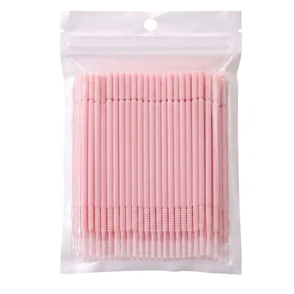 VitalBloom Long Micro 100 Micro Cotton Disposable Micro Makeup Tools Brush, Pieces, Swabs, Sticks, (Pink)
