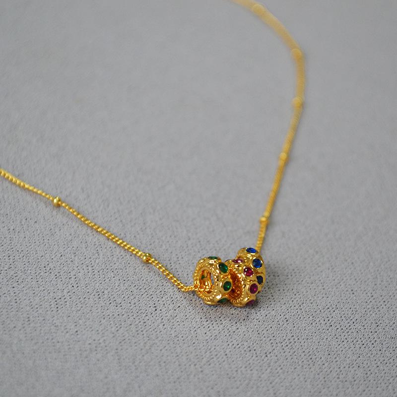 Vintage Gold-Plated Brass Zircon Lace Necklace for Women