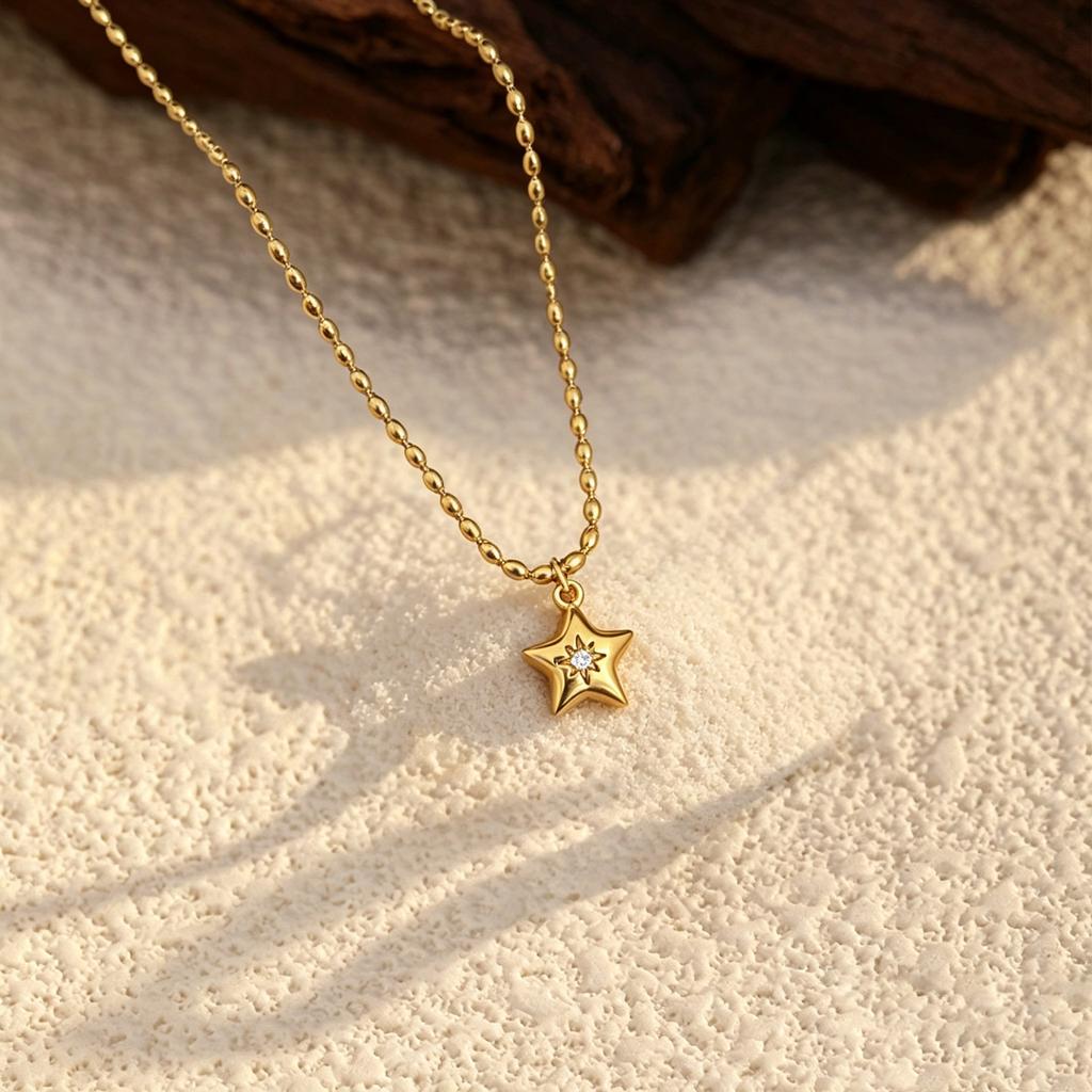 Hot-selling Stainless Steel Octagram Necklace In Europe and America, Personalized Versatile Star Moon Pendant, Exquisite Collarbone Chain Jewelry