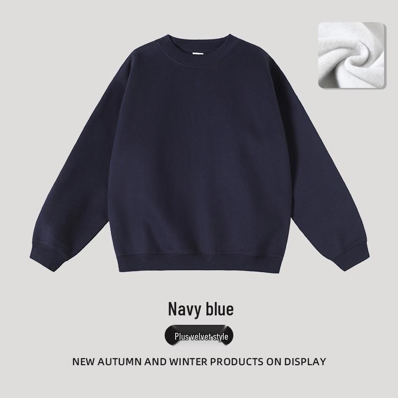 2025 Women's Solid Color Round Neck Sweatshirt - Basic Style, Trendy Brand, Loose Fit, Casual Fleece, Long Sleeve, Hoodless Top