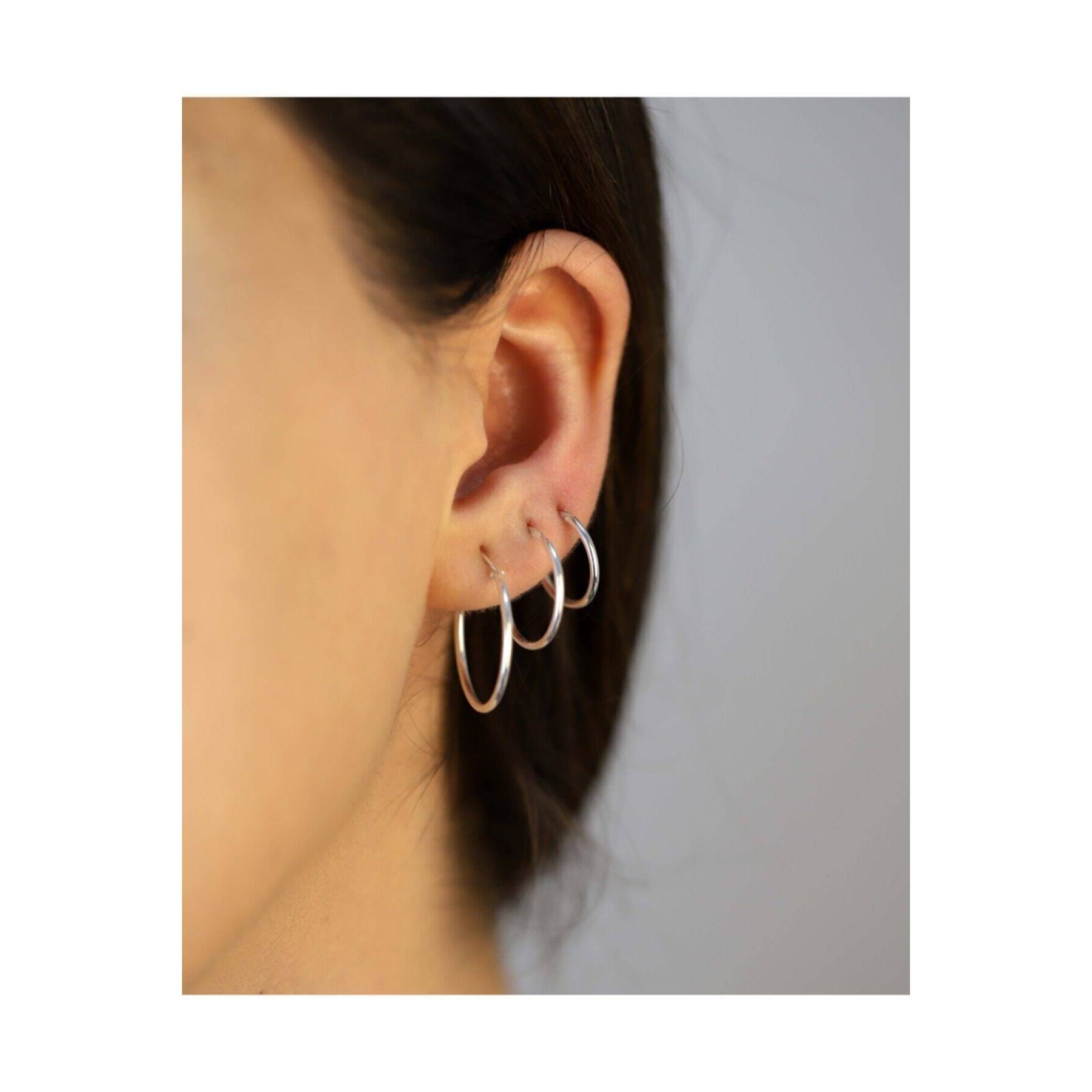 

925 Sterling Silver Three-in-One Single Ear Triple Hoop Earrings