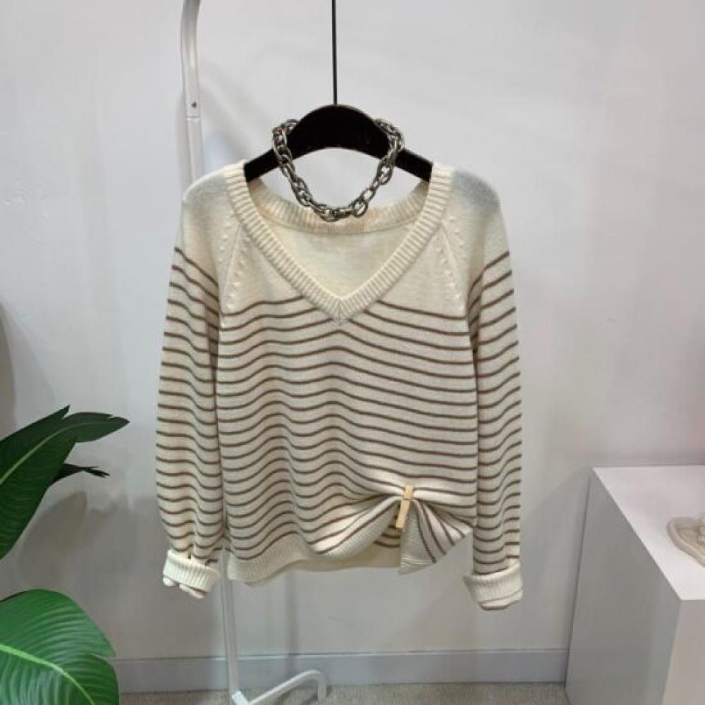 C S In The Room Women Huddle ColorbloCk Stripe Raglan V neCk Knit 4Color