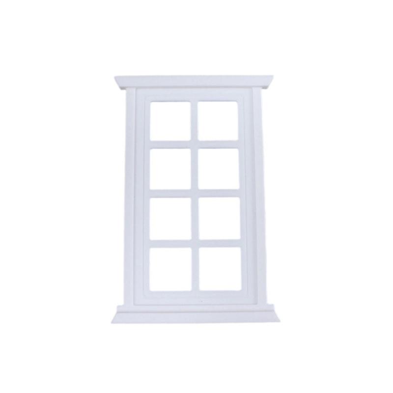 White Miniature Doll House Window Frame With Panels For Customizable Doll Accessories