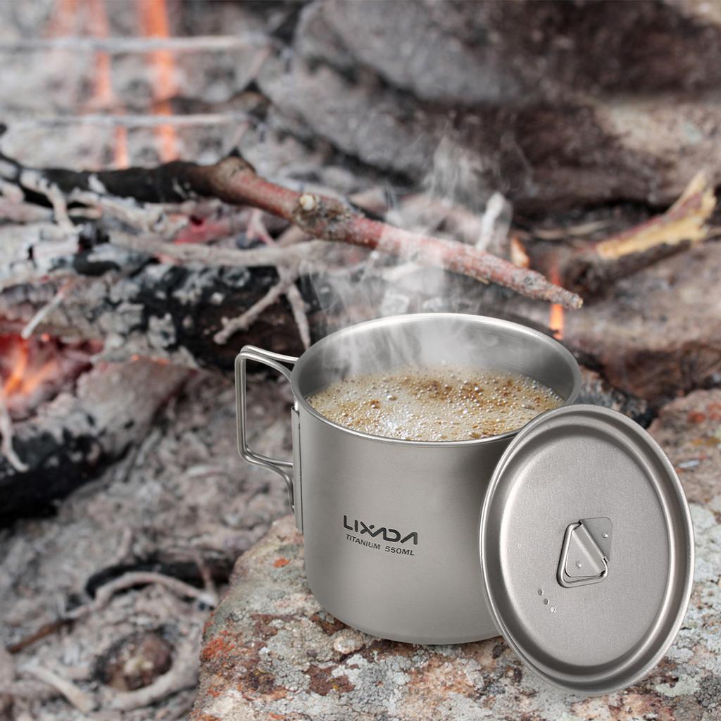 Lixada Cookware Set Ultralight Titanium Cup with Folding Dinner