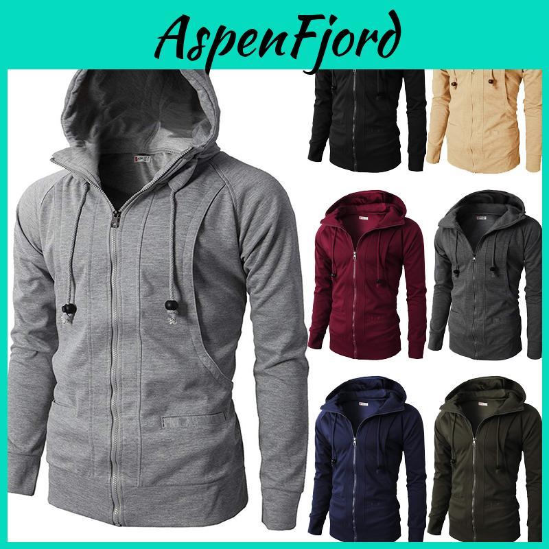 Trendy Men's Hooded Overcoat With Full-zip And Fitted Design For Autumn And Winter